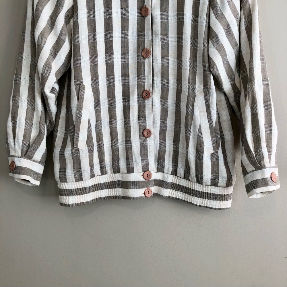 Cleo Petites Vintage Linen Blend Stripe Jacket Tan Cream Button Front Size Small - Picture 6 of 16